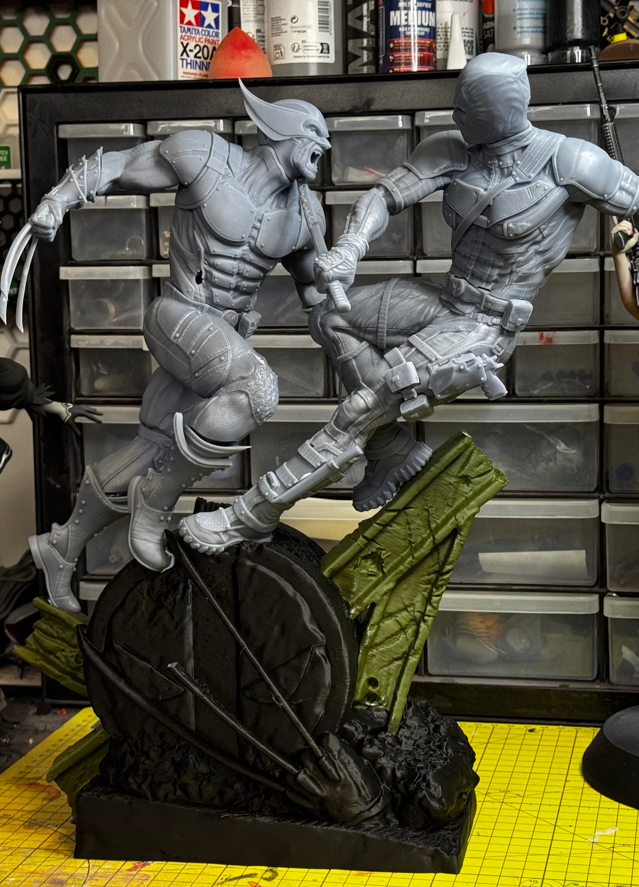 Premium Hand-painted Deadpool and Wolverine Battle Scene (3D Resin Printed & Hand-Painted) - Green A 3D