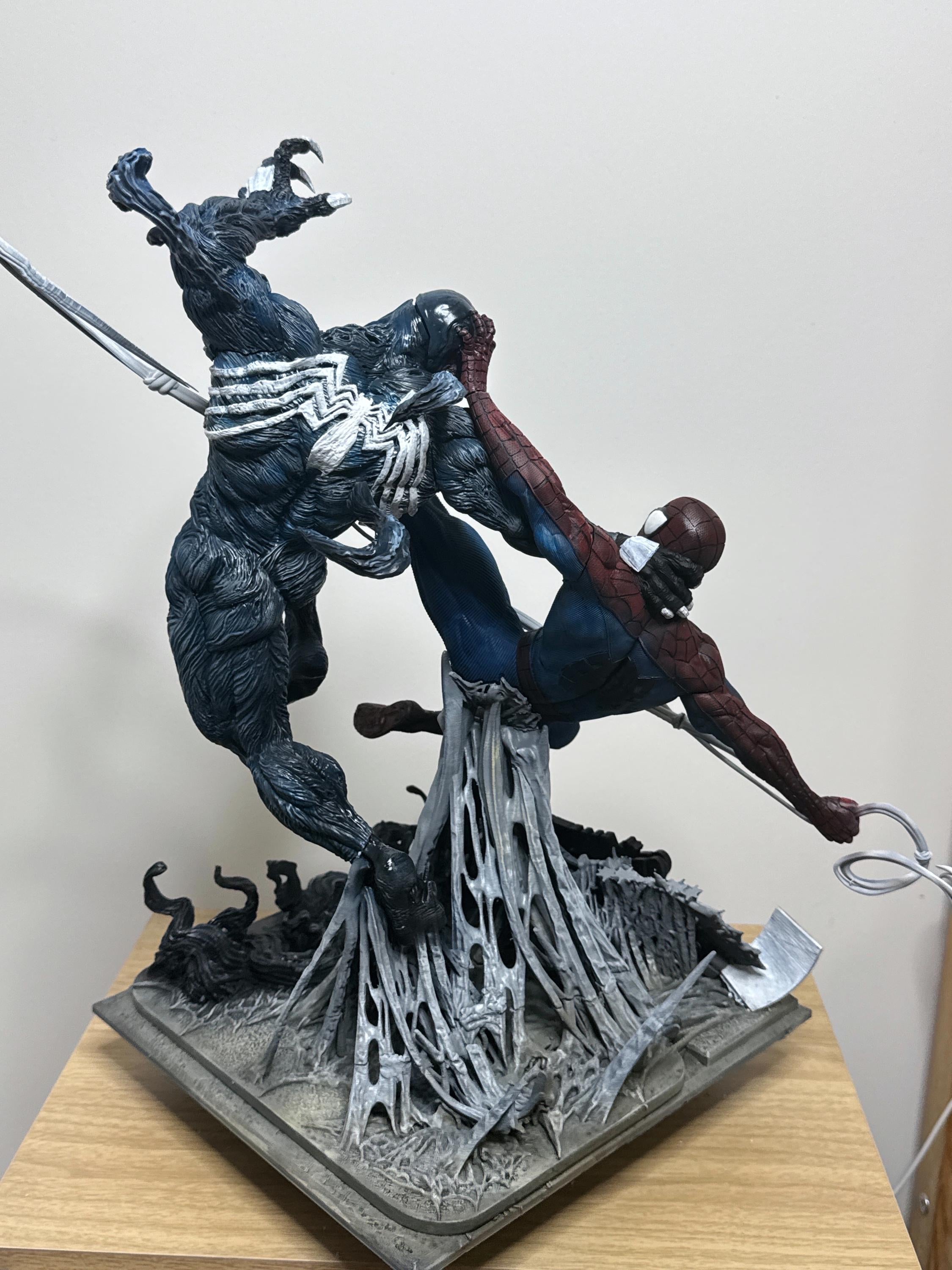 Premium Hand-painted Spider-Man Vs Venom Battle Scene (3D Resin Printed & Hand-Painted) - Green A 3D