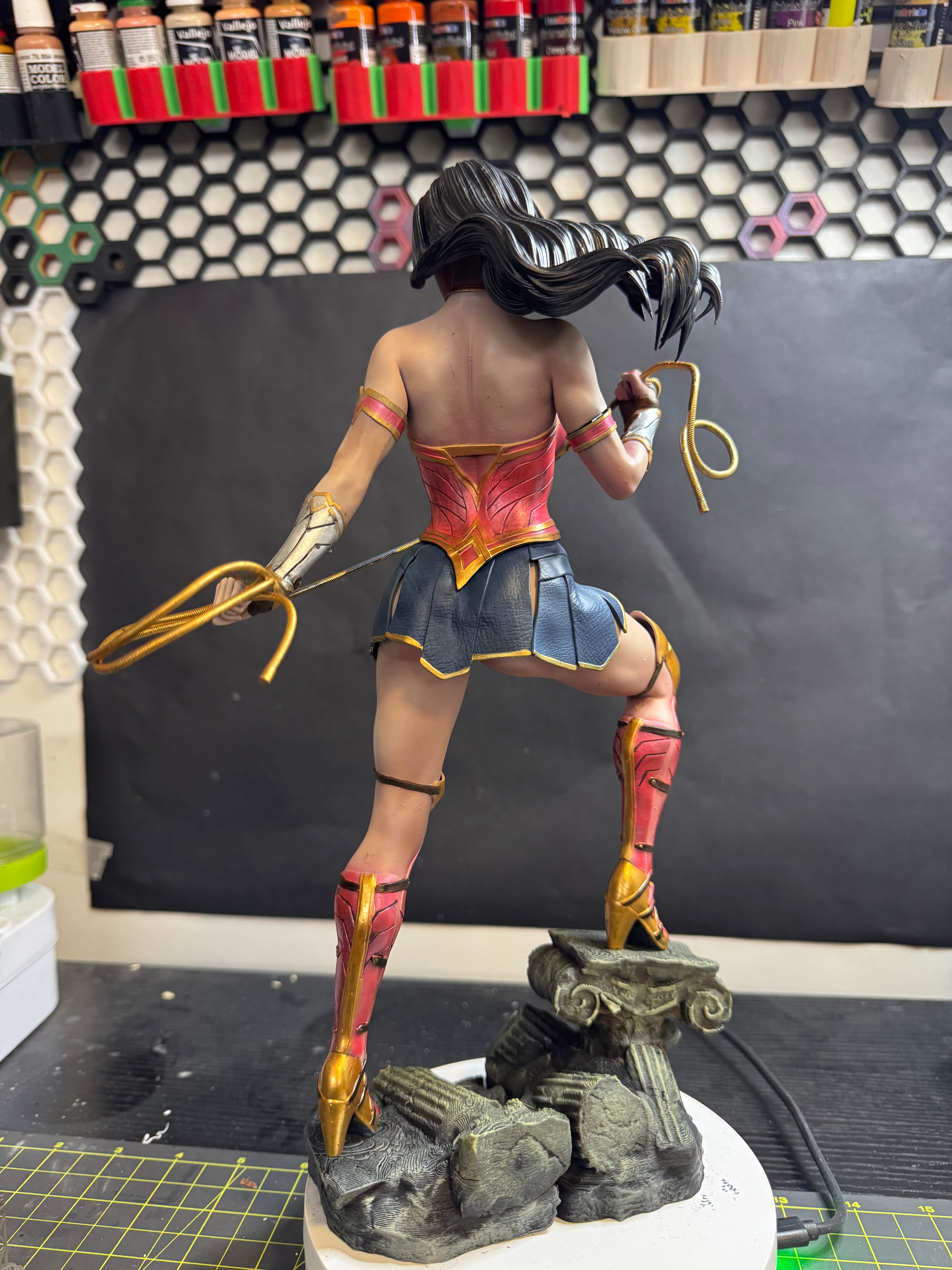 3D Printed & Hand-Painted Wonder Woman Resin Statue - Green A 3D