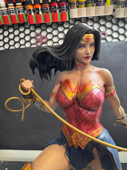 3D Printed & Hand-Painted Wonder Woman Resin Statue - Green A 3D