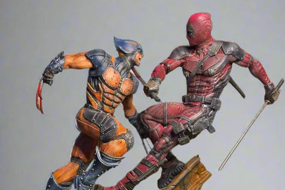 Premium Hand-painted Deadpool and Wolverine Battle Scene (3D Resin Printed & Hand-Painted) - Green A 3D
