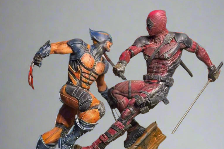Premium Hand-painted Deadpool and Wolverine Battle Scene (3D Resin Printed & Hand-Painted) - Green A 3D