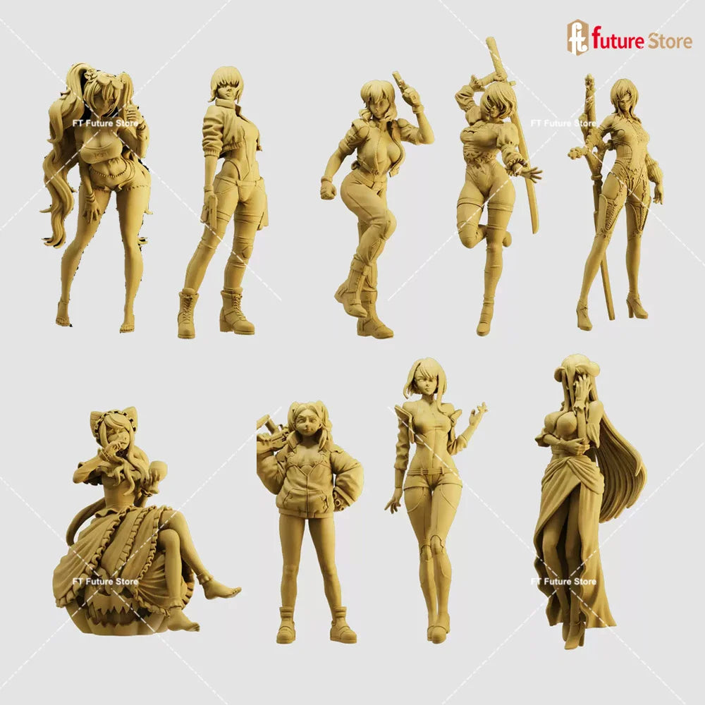 3D Print Miniature 1/64 1/43 1/35 Anime Beauty Lovely Girl Punk Figure Model Scene Mini Dolls Figurine Prop Crafts Decor Display