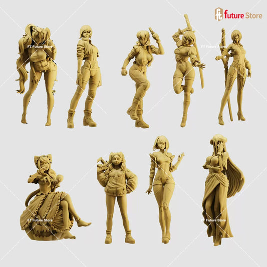 3D Print Miniature 1/64 1/43 1/35 Anime Beauty Lovely Girl Punk Figure Model Scene Mini Dolls Figurine Prop Crafts Decor Display