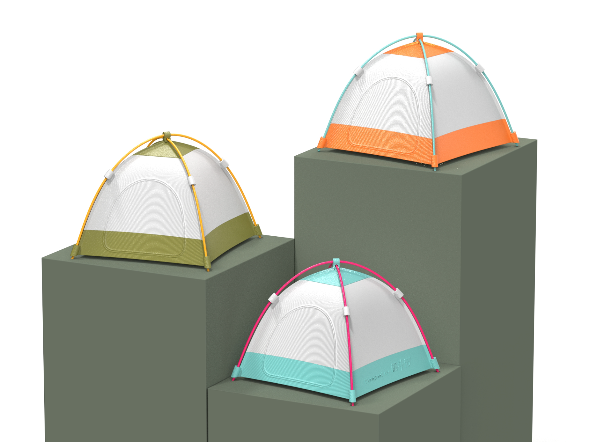 Mini Tent Night Light – 3D Printed LED Camping Lamp (Wired or Wireless) - Green A 3D