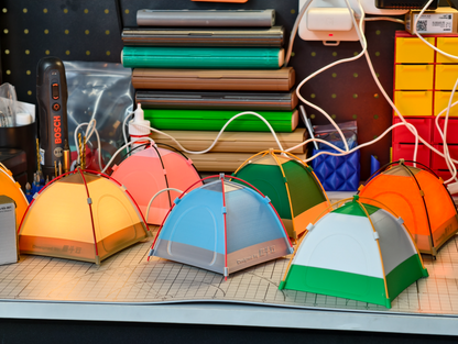 Mini Tent Night Light – 3D Printed LED Camping Lamp (Wired or Wireless) - Green A 3D