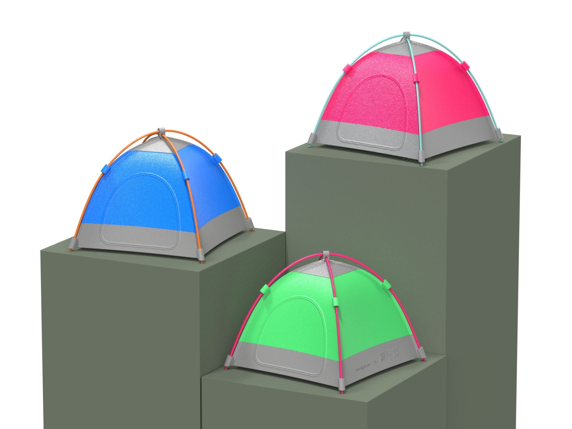Mini Tent Night Light – 3D Printed LED Camping Lamp (Wired or Wireless) - Green A 3D