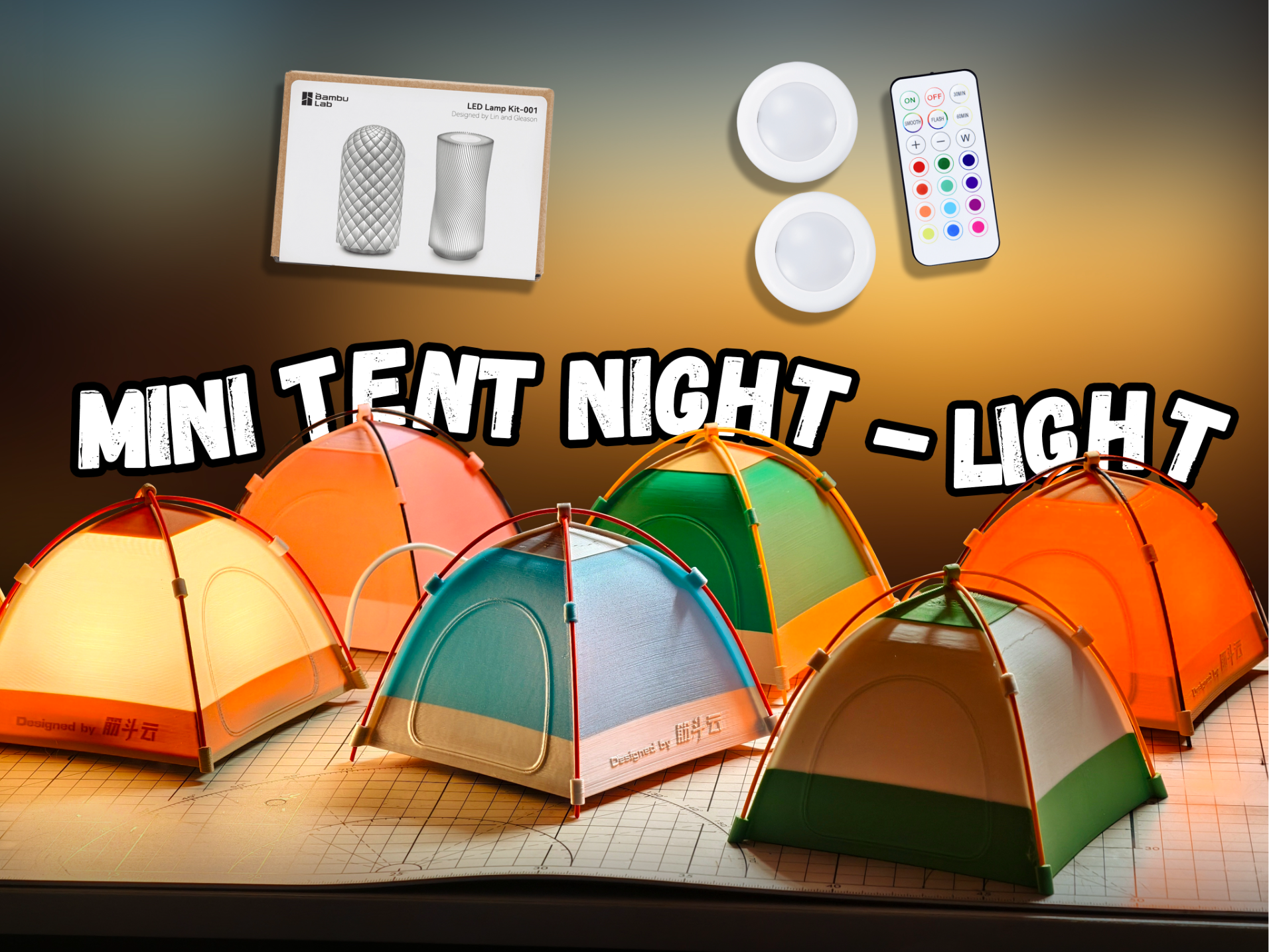 Mini Tent Night Light – 3D Printed LED Camping Lamp (Wired or Wireless) - Green A 3D